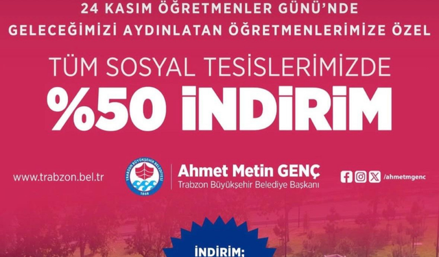 "BÜYÜKŞEHİR’DEN ÖĞRETMENLERE ÖZEL YÜZDE 50 İNDİRİM"