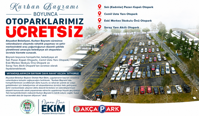 AKÇAABAT’TA BAYRAM BOYUNCA OTOPARKLAR ÜCRETSİZ