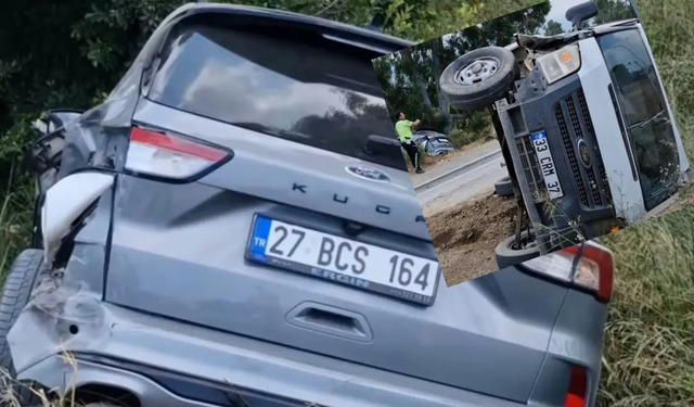 ARSUZ'DA OTOMOBİL TARLAYA SAVRULDU, TRANSİT TAKLA ATTI