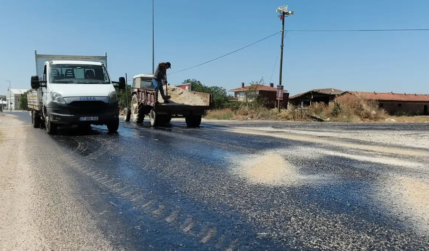 EDİRNE'DE 40 DERECE SICAKLIK ASFALTI ERİTTİ